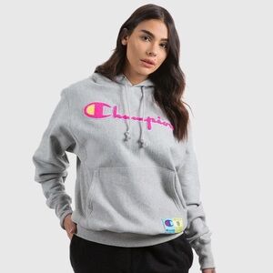 Champion Brand New Gray Hoodie with Pink Logo